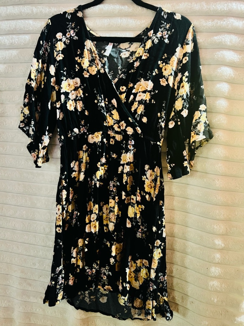 Xhilaration Black Midi Dress with Yellow Floral Print